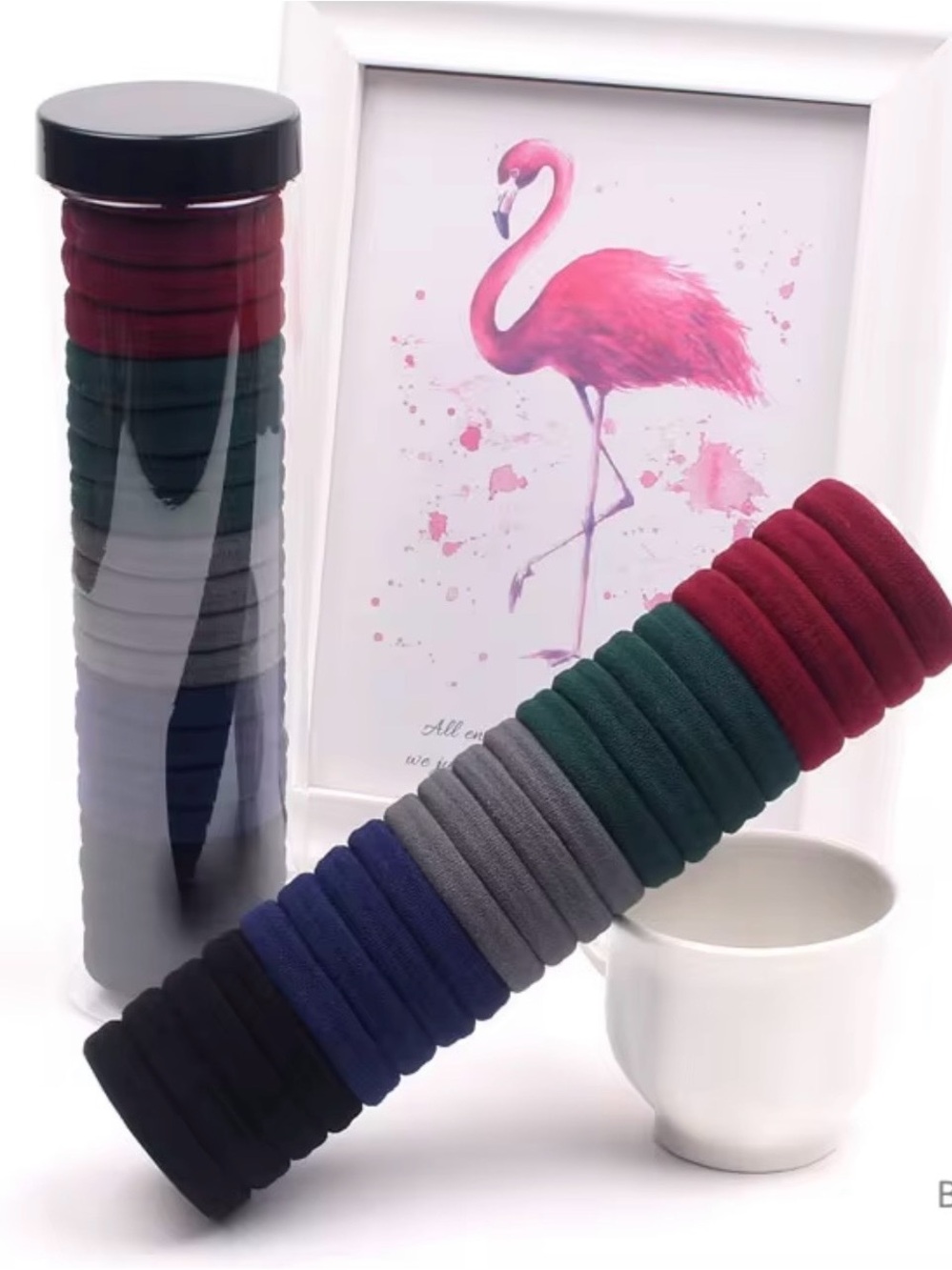 No-Indent Stretch Hair Ties Set — Burgundy, Forest Green, Gray, Navy & Black
